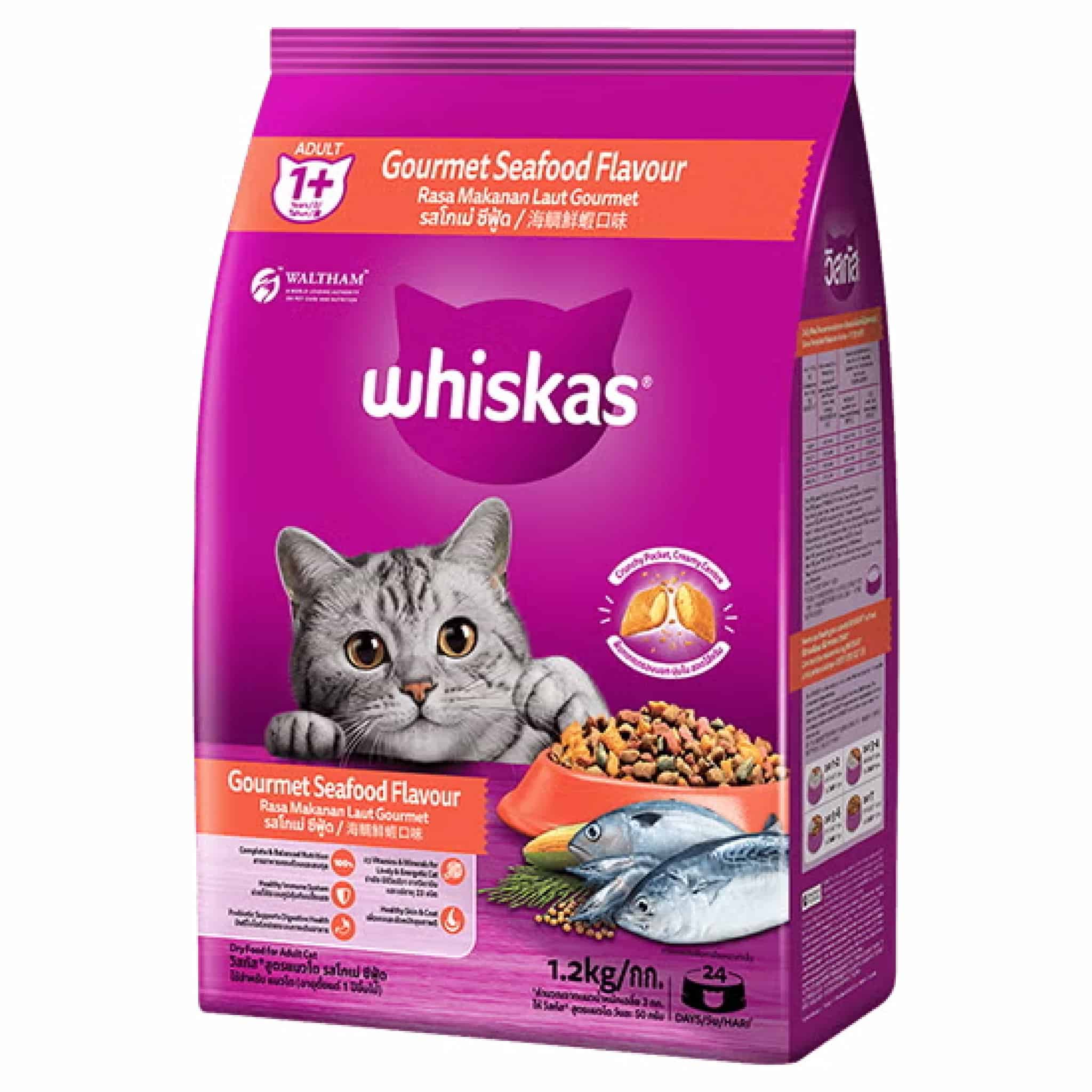 Whiskas สูตรแมวโต รสโกเม่ ซีฟู้ด 1.2 ก.ก