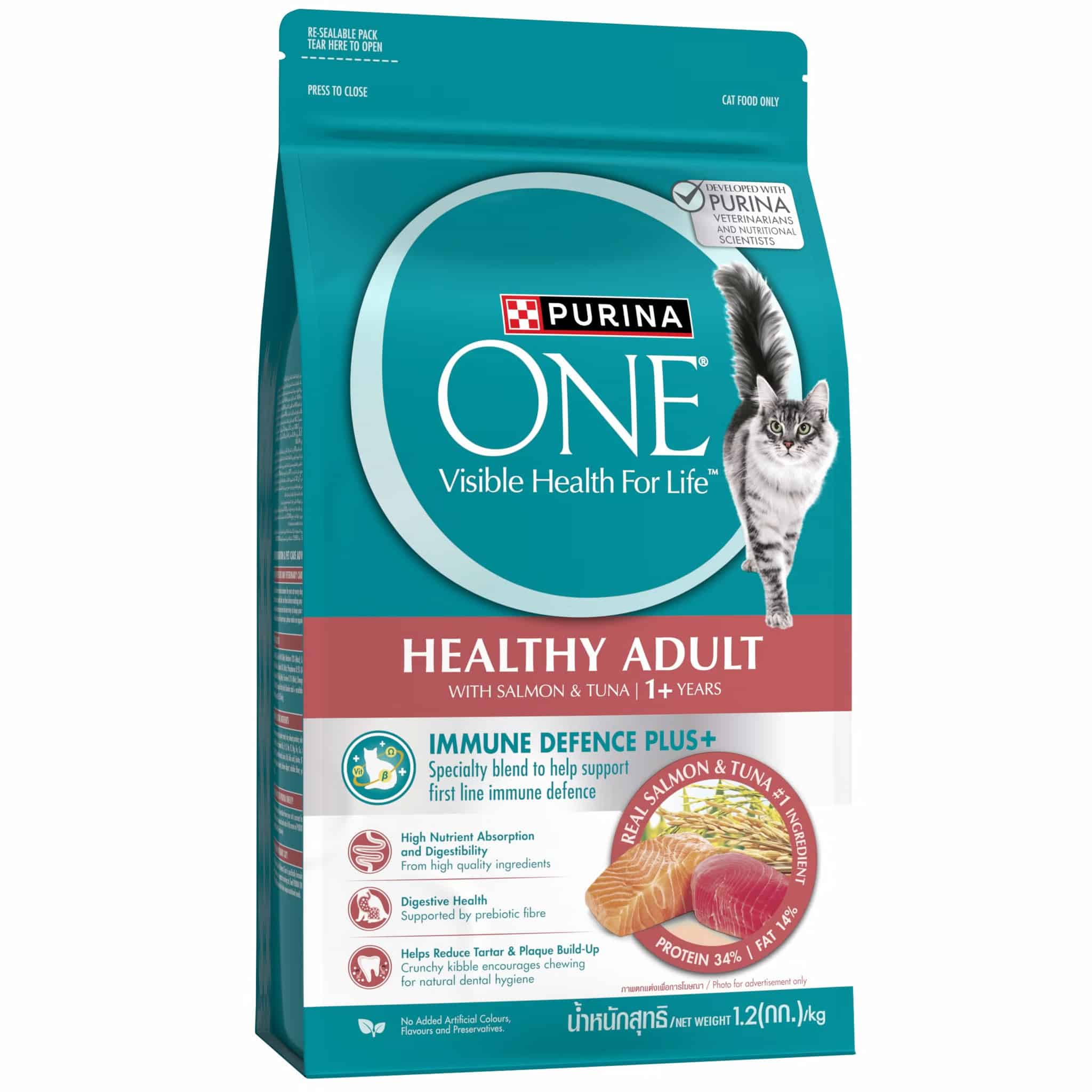 Purina One สูตรแมวโต สูตรปลาแซลมอนและทูน่า 380 กรัม