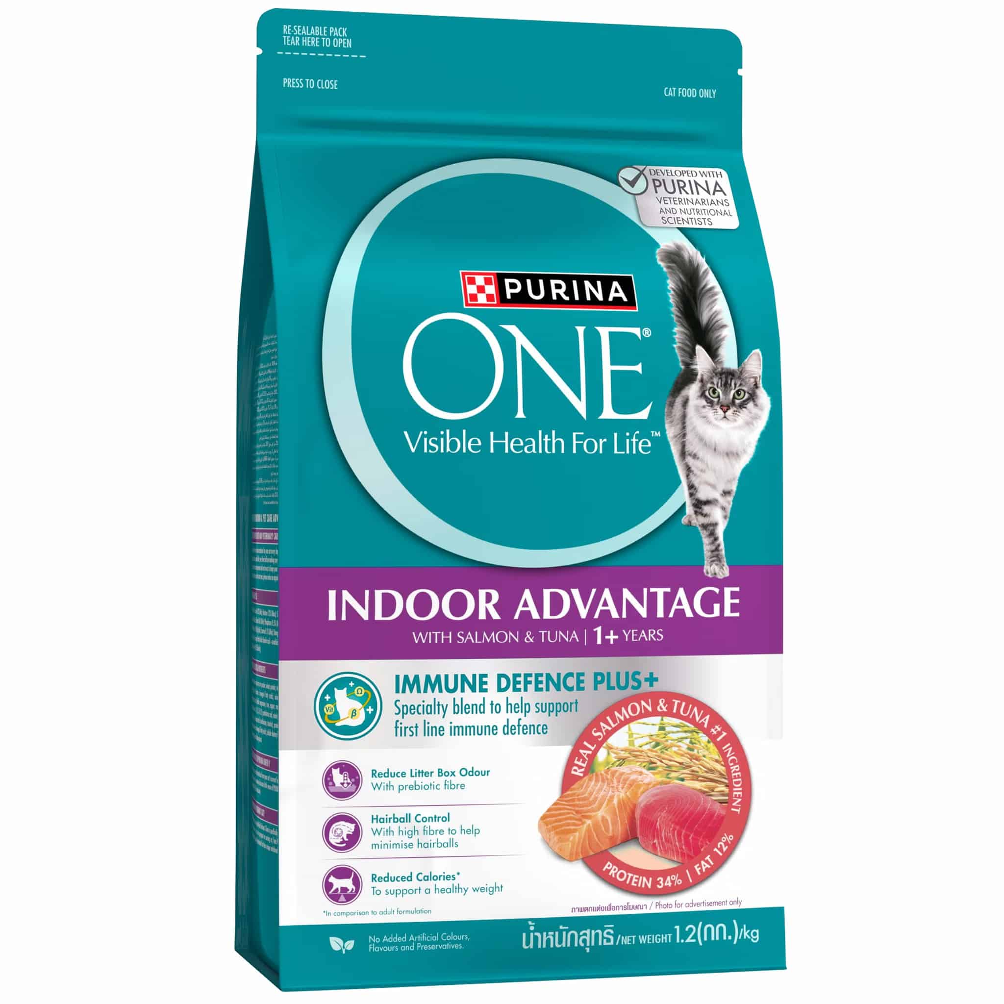 Purina One สูตรแมวโตเลี้ยงในบ้าน ปลาแซลมอนและทูน่า 1.2 ก.ก